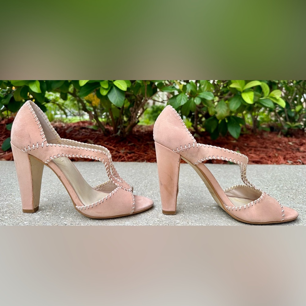Colin Stuart Blush Pink Suede T-Strap Peep Toe High Heel Sandals Size 9